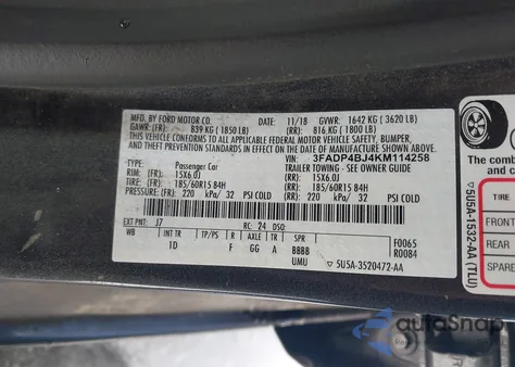 2019 Ford Fiesta Se из США, поврежденный, VIN 3FADP4BJ4KM114258